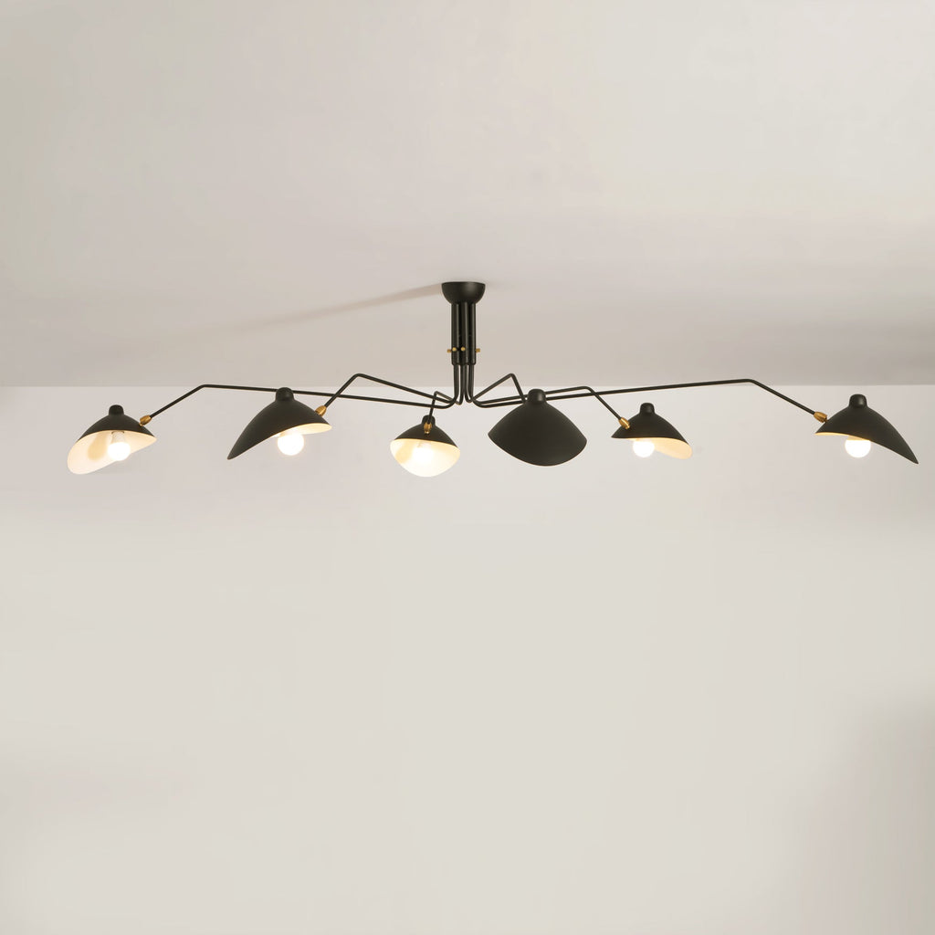 Mid-Century Modern Spider Ceiling Lamp — 3 Adjustable Brass Arms, Independent Articulation