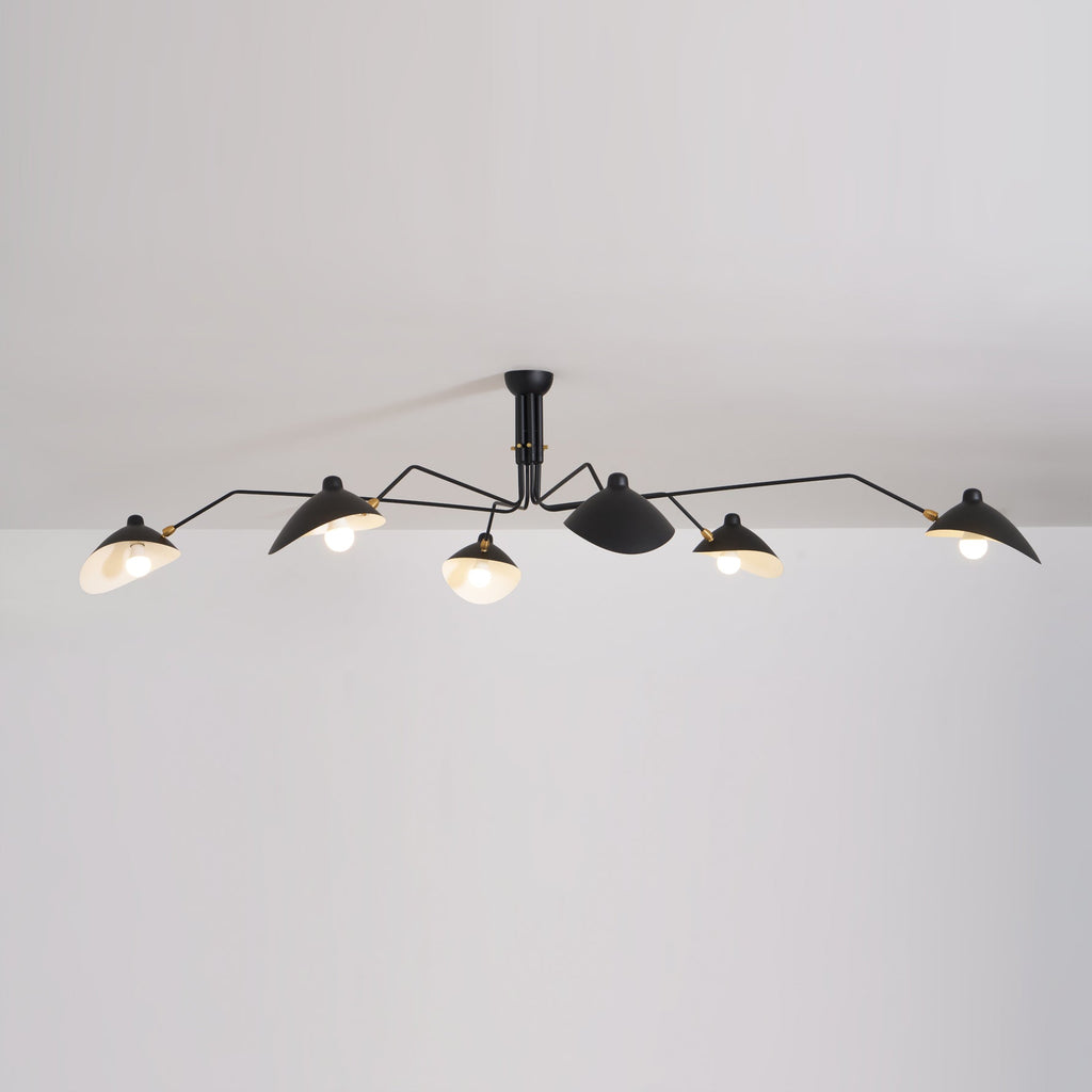 Mid-Century Modern Spider Ceiling Lamp — 3 Adjustable Brass Arms, Independent Articulation