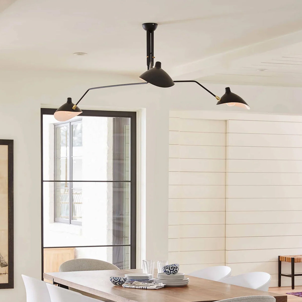 Mid-Century Modern Spider Ceiling Lamp — 3 Adjustable Brass Arms, Independent Articulation