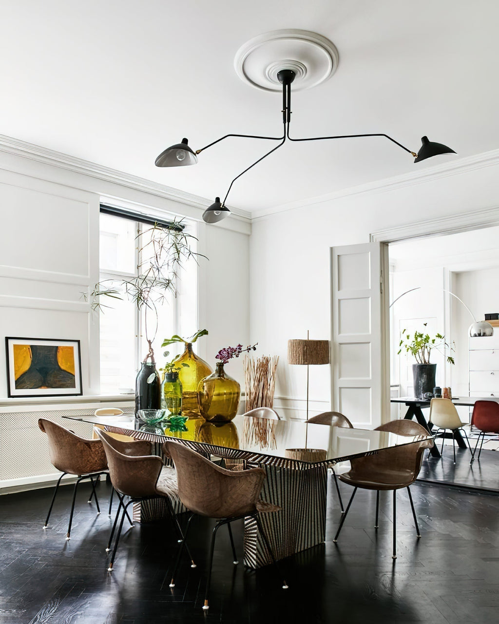 Mid-Century Modern Spider Ceiling Lamp — 3 Adjustable Brass Arms, Independent Articulation