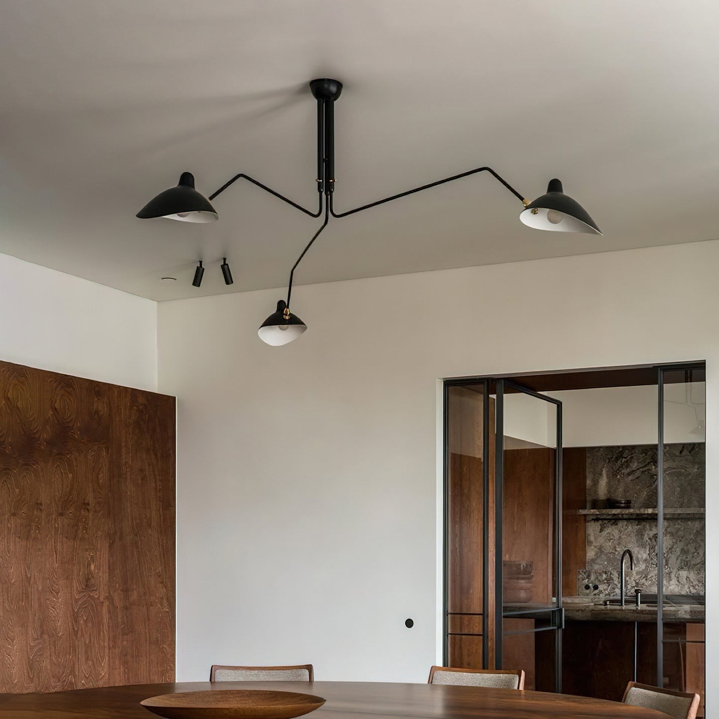 Mid-Century Modern Spider Ceiling Lamp — 3 Adjustable Brass Arms, Independent Articulation