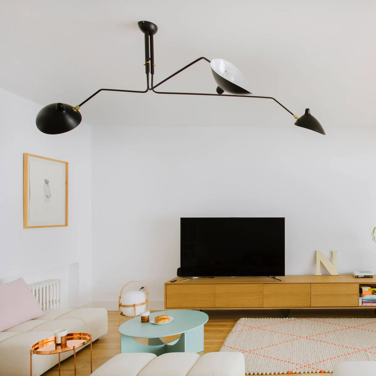 Mid-Century Modern Spider Ceiling Lamp — 3 Adjustable Brass Arms, Independent Articulation