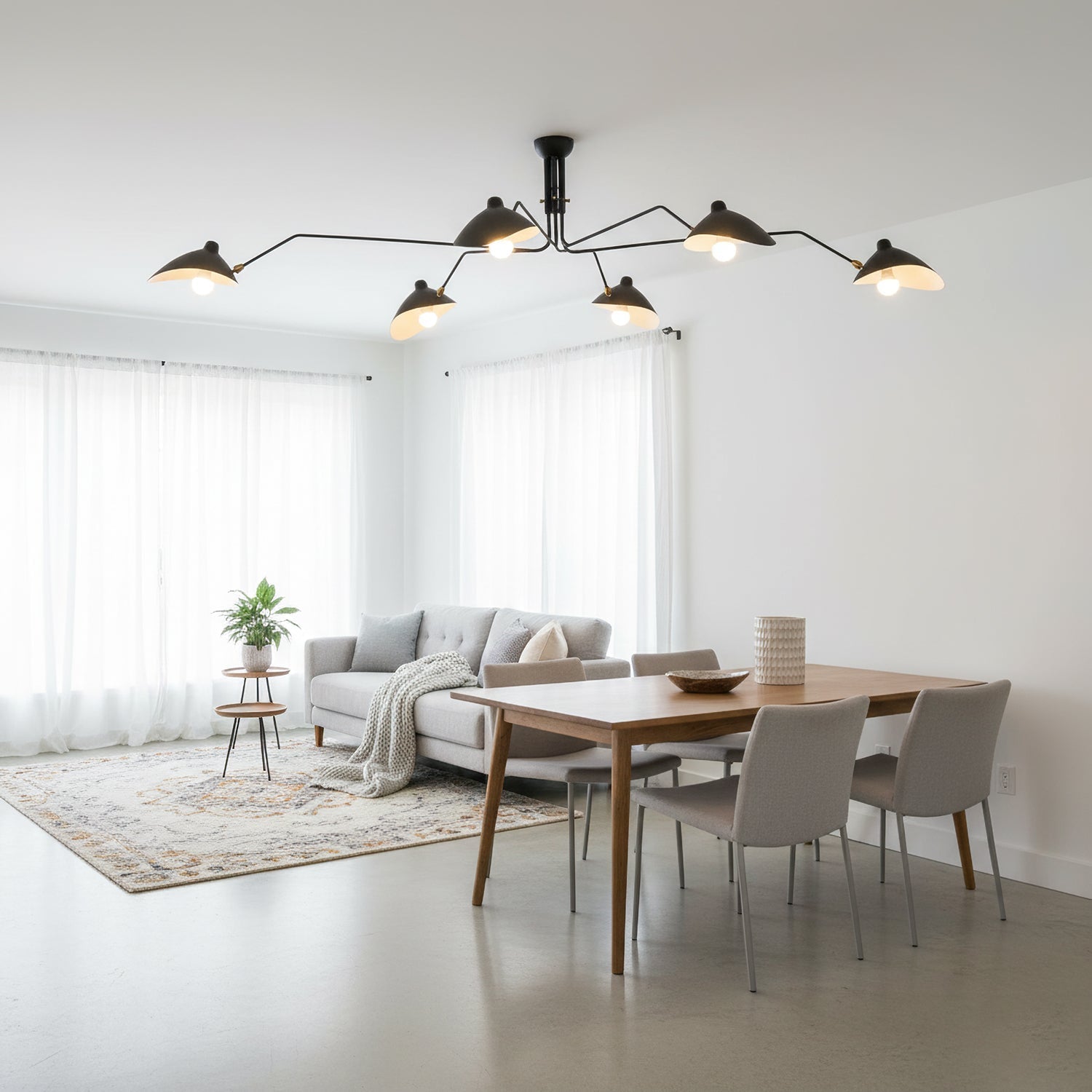 Mid-Century Modern Spider Ceiling Lamp — 3 Adjustable Brass Arms, Independent Articulation