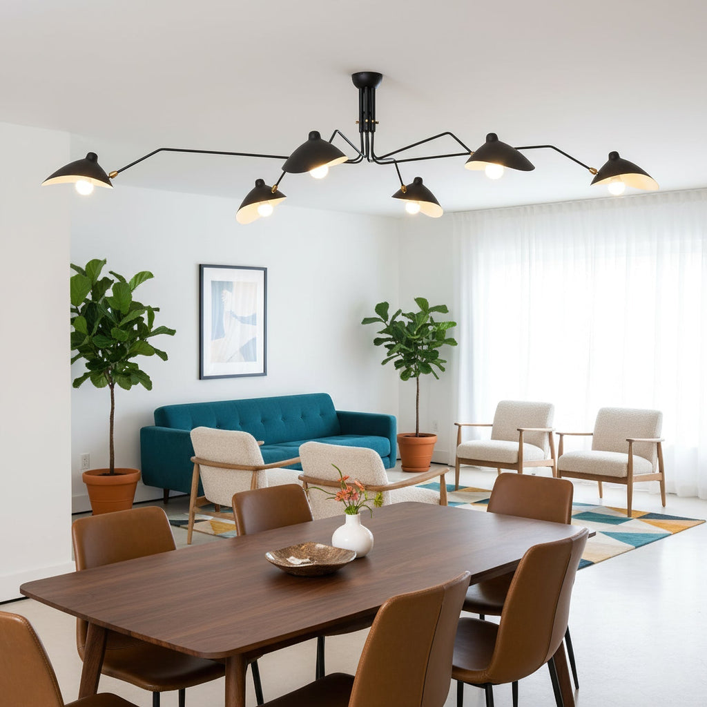 Mid-Century Modern Spider Ceiling Lamp — 3 Adjustable Brass Arms, Independent Articulation