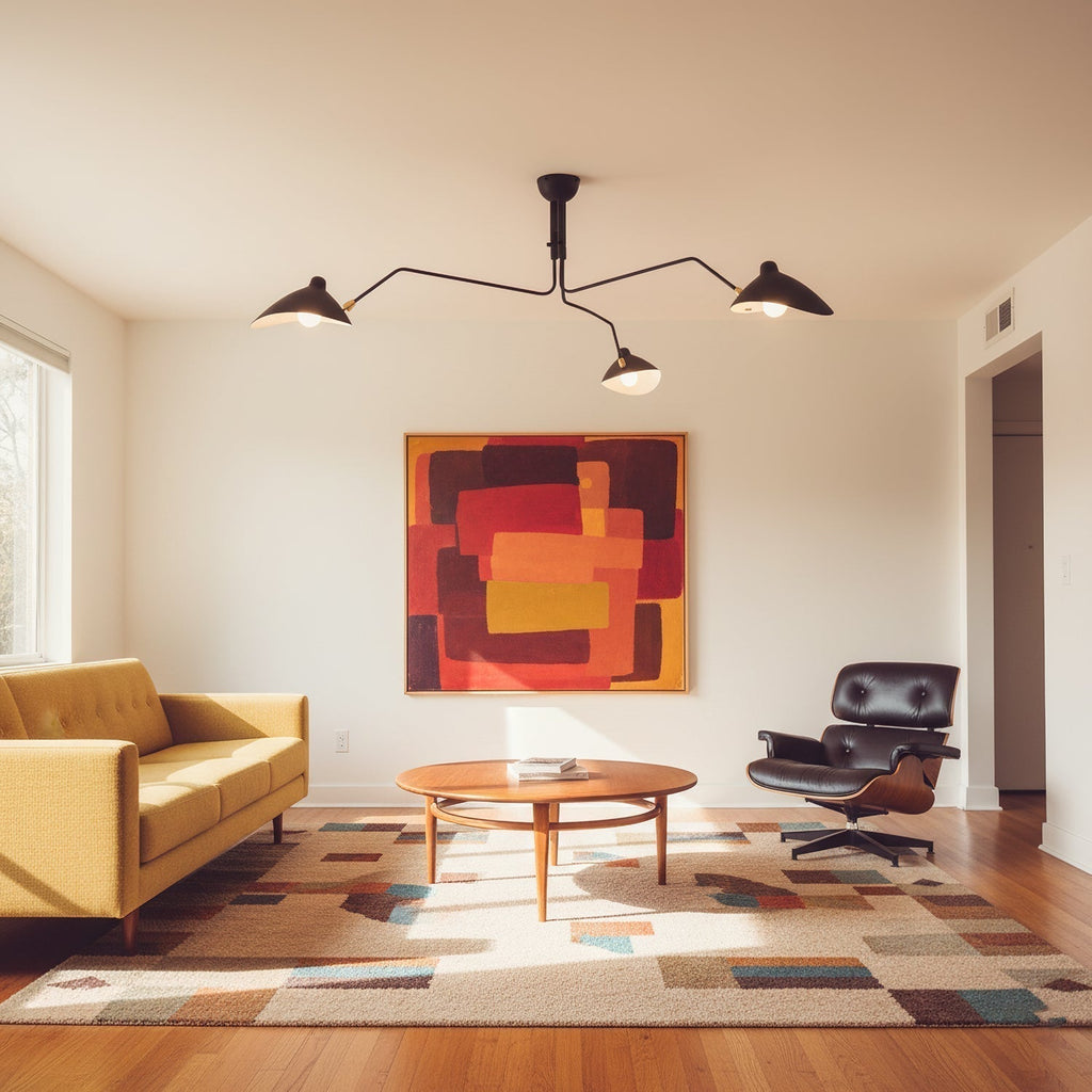 Mid-Century Modern Spider Ceiling Lamp — 3 Adjustable Brass Arms, Independent Articulation