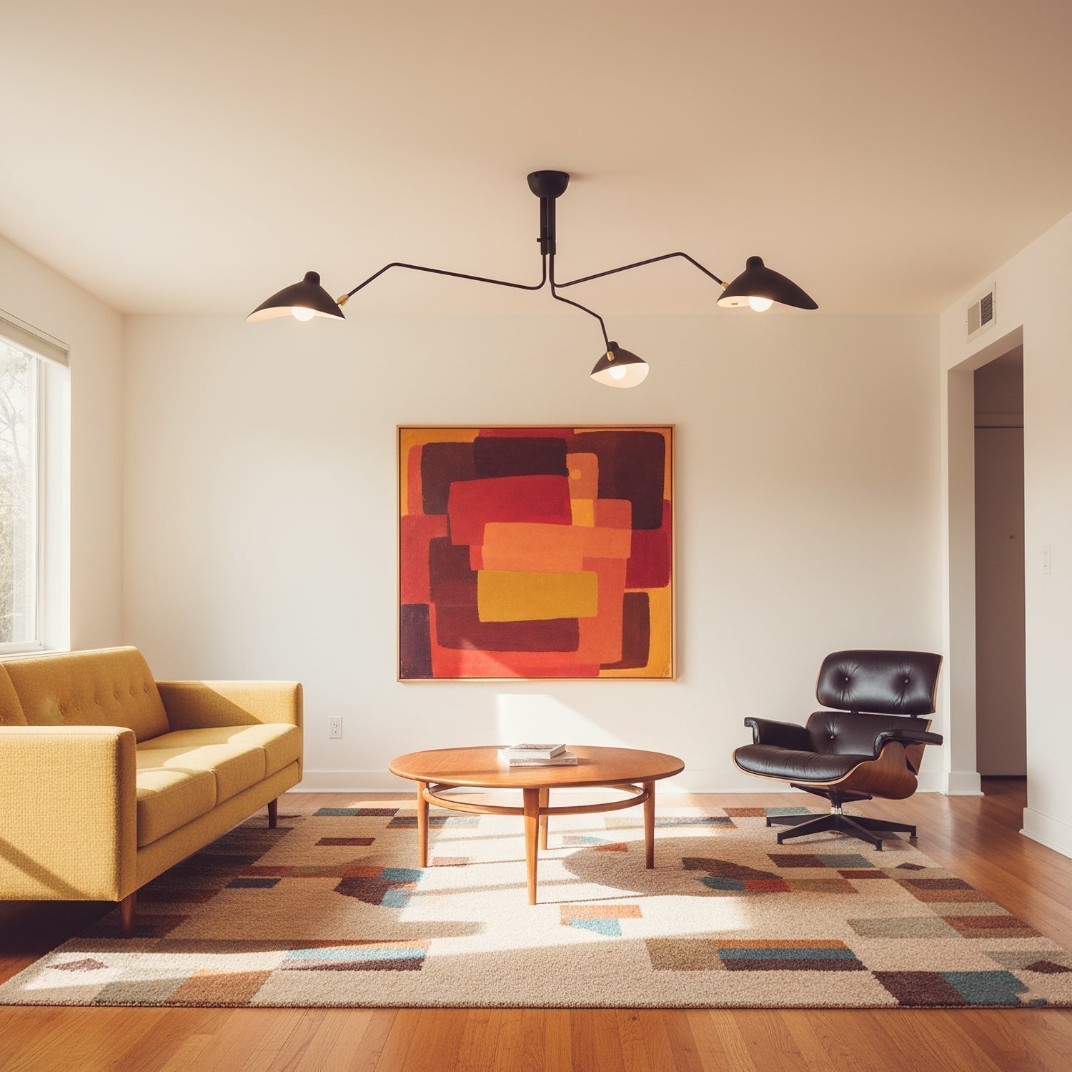 Mid-Century Modern Spider Ceiling Lamp — 3 Adjustable Brass Arms, Independent Articulation