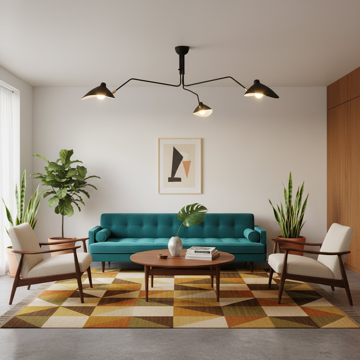 Mid-Century Modern Spider Ceiling Lamp — 3 Adjustable Brass Arms, Independent Articulation