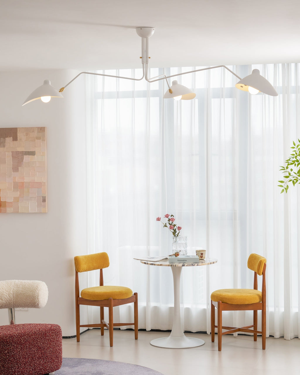 Mid-Century Modern Spider Ceiling Lamp — 3 Adjustable Brass Arms, Independent Articulation