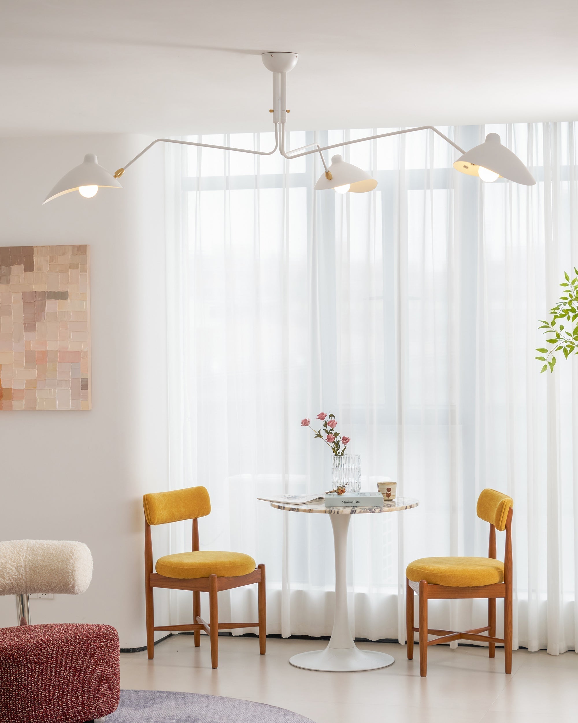 Mid-Century Modern Spider Ceiling Lamp — 3 Adjustable Brass Arms, Independent Articulation