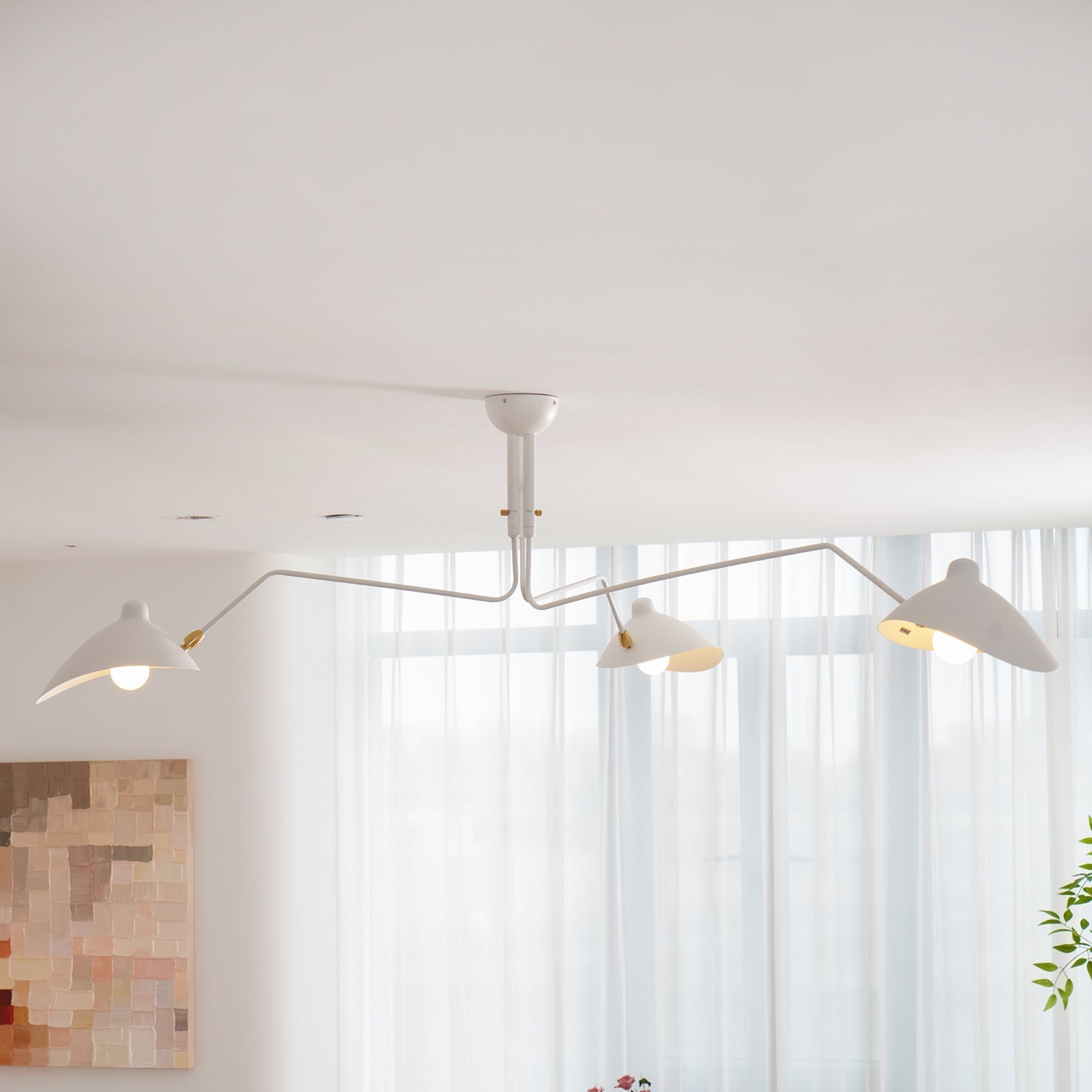 Mid-Century Modern Spider Ceiling Lamp — 3 Adjustable Brass Arms, Independent Articulation