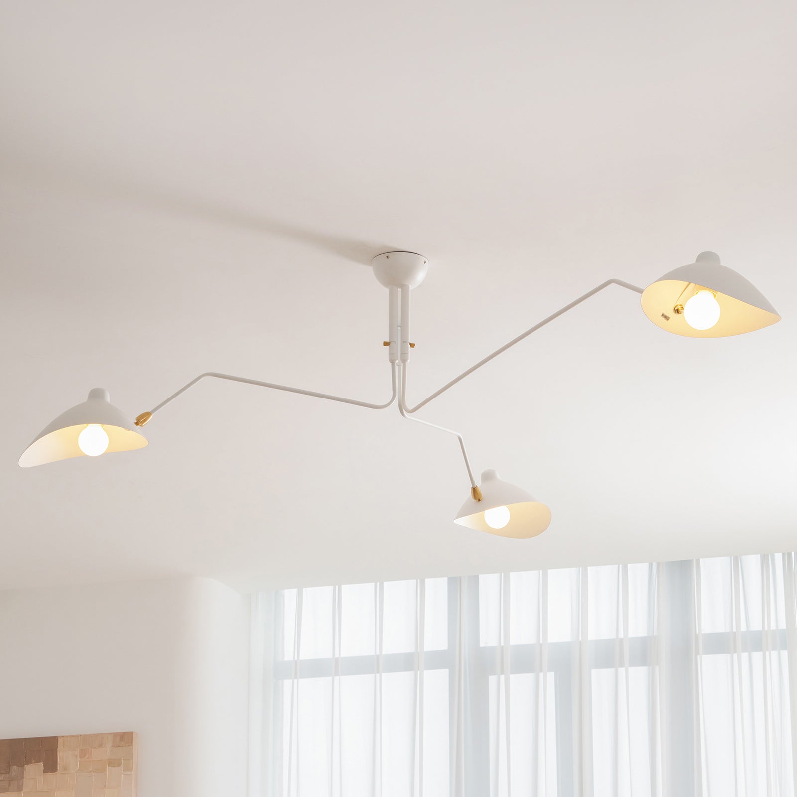 Mid-Century Modern Spider Ceiling Lamp — 3 Adjustable Brass Arms, Independent Articulation