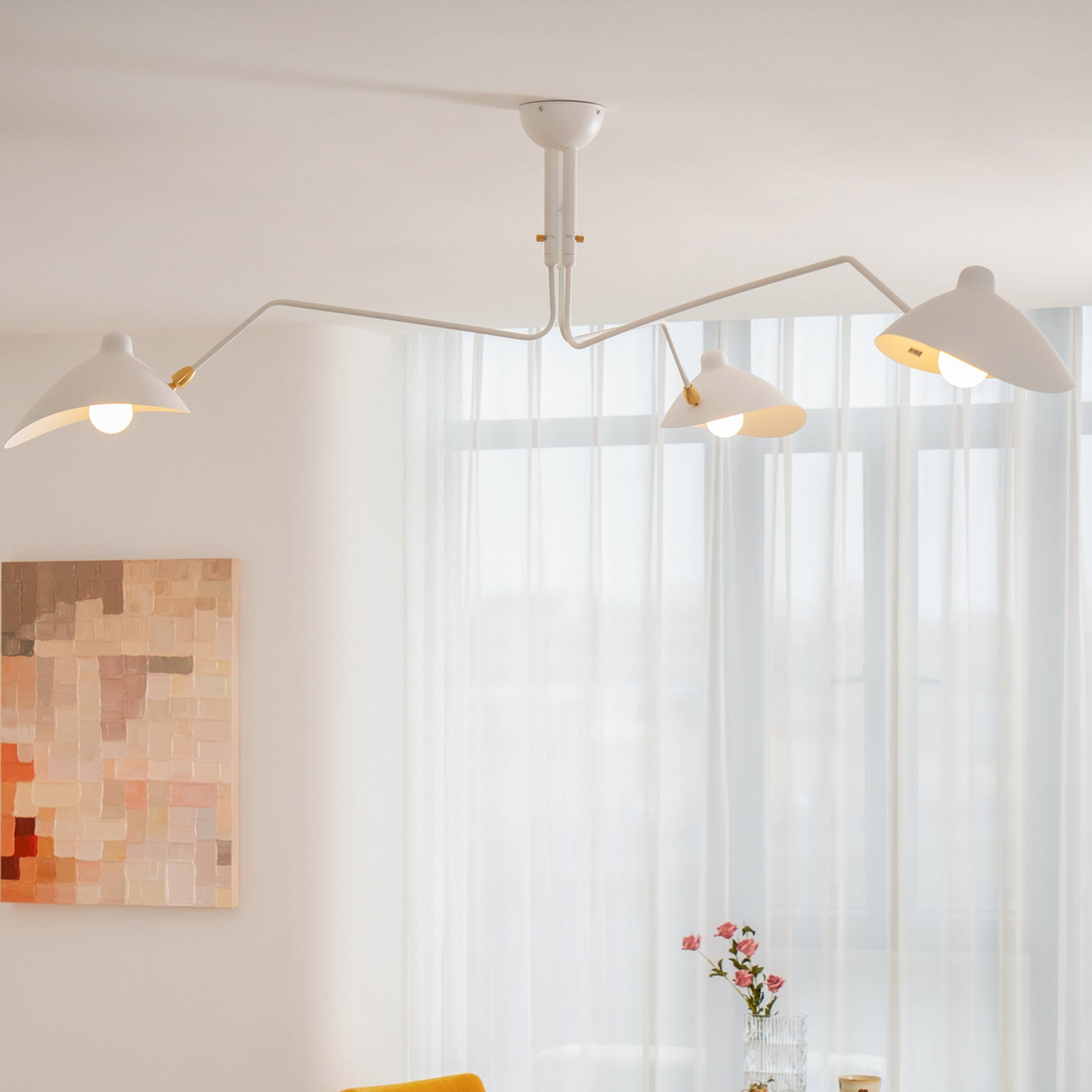 Mid-Century Modern Spider Ceiling Lamp — 3 Adjustable Brass Arms, Independent Articulation