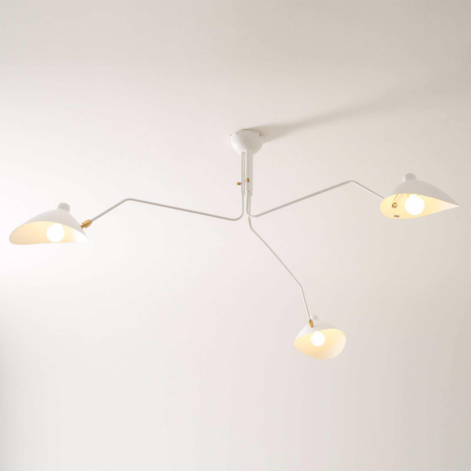 Mid-Century Modern Spider Ceiling Lamp — 3 Adjustable Brass Arms, Independent Articulation