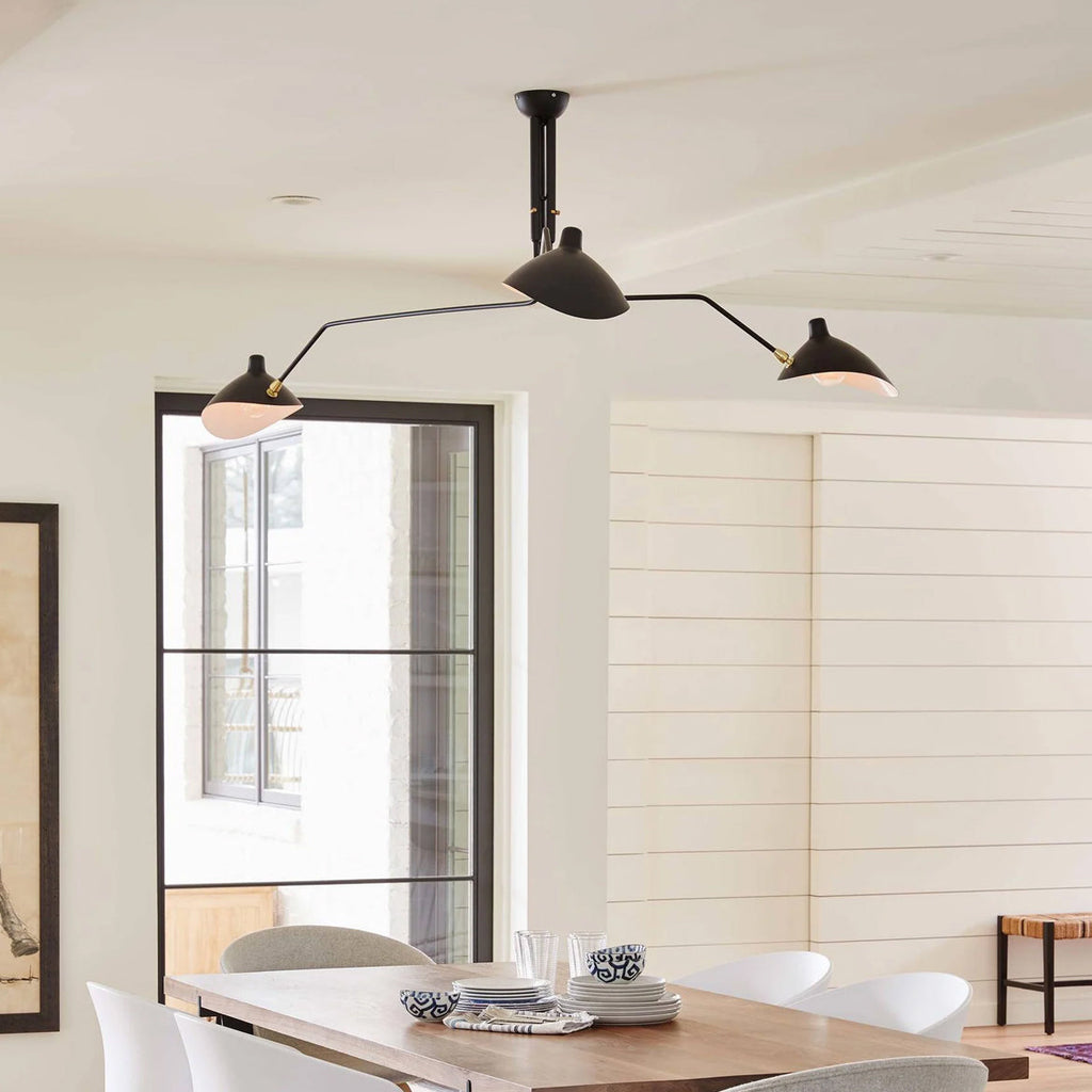 Mid-Century Modern Spider Ceiling Lamp — 3 Adjustable Brass Arms, Independent Articulation