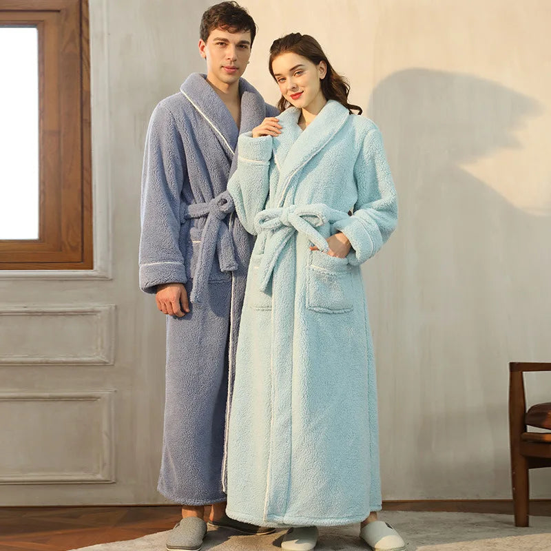 CozyFlannel Winterbademantel — Bindegürtel, Umlegekragen