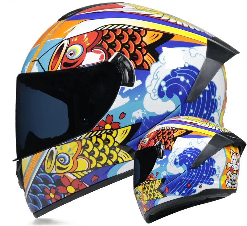 Full-Face Racing Motorcycle Helmet — Integrated Dual Visor System