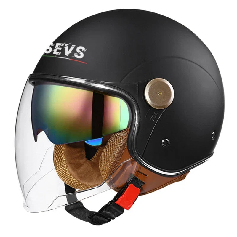 Capacete de motociclista aberto de três quartos — Lente à prova de vento