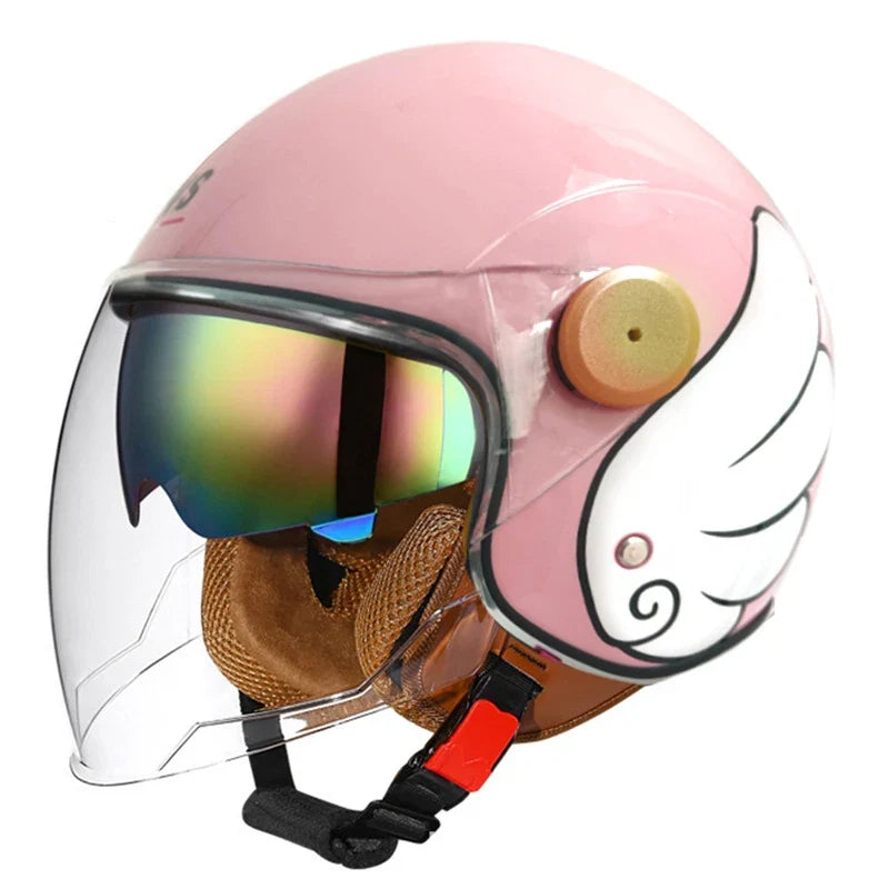 Capacete de motociclista aberto de três quartos — Lente à prova de vento