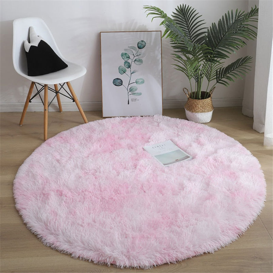 Soft Fluffy Sky Blue Round Shaggy Area Rug, Plush Texture