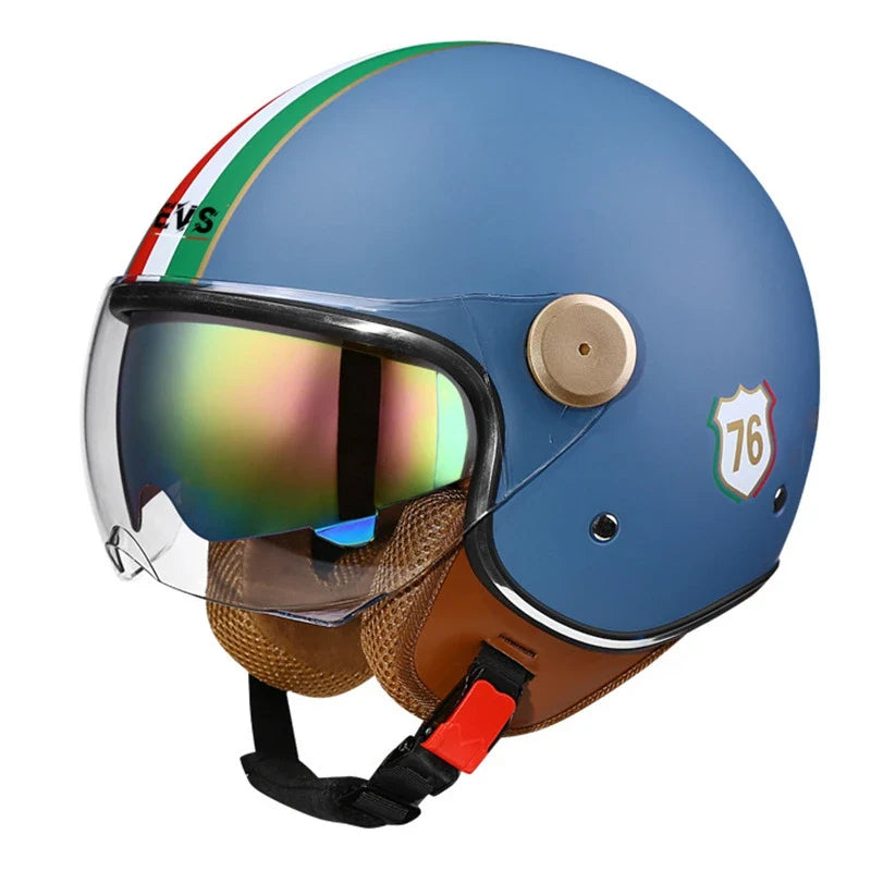 Capacete de motociclista aberto de três quartos — Lente à prova de vento