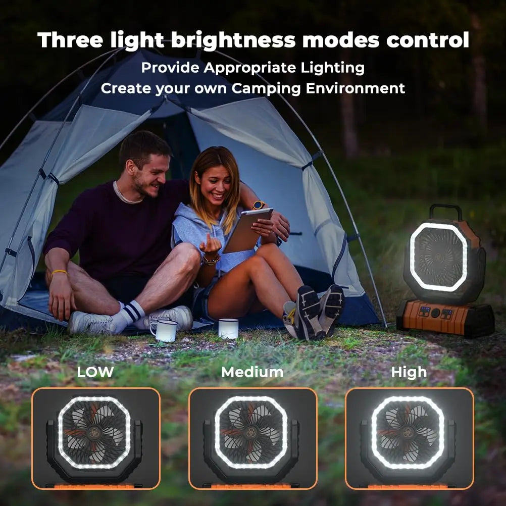 Wiederaufladbarer Campingventilator mit 20000mAh — LED-Licht, USB-Powerbank