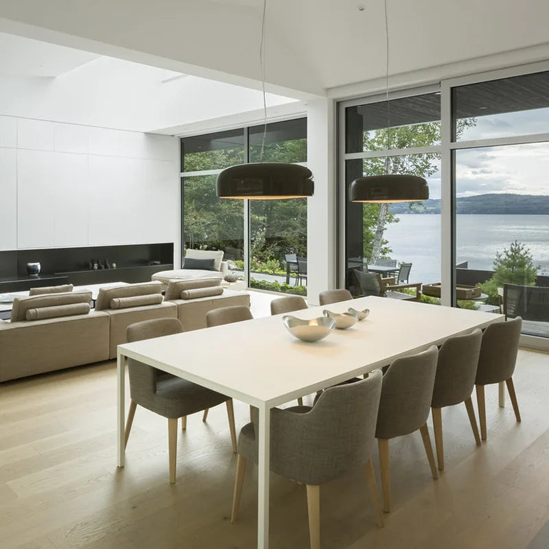 Lampă suspendată rotundă FjordLume Nordic — Abajur din metal și acril, fir ajustabil de 1.2m