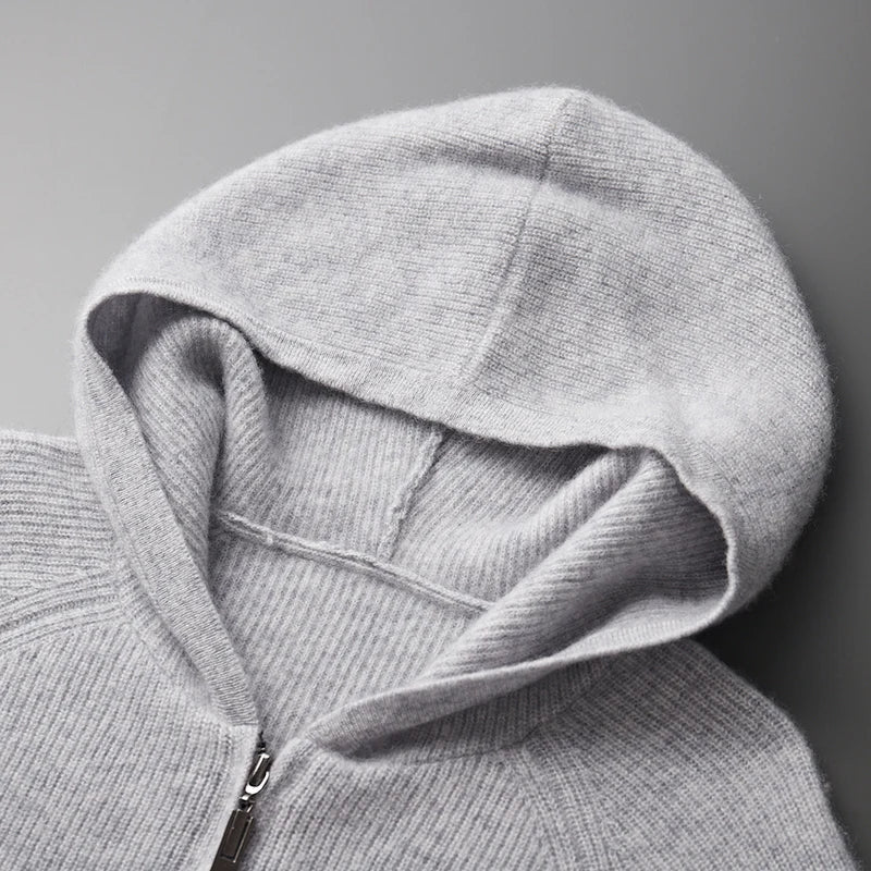 Sudadera con capucha de lana merino y cachemira Royal con cremallera completa - Capa suave y cálida