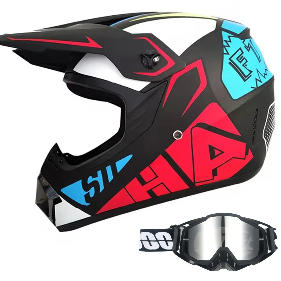 Kids Full-Face Motocross Helmet — Complete Set with Matching Goggles