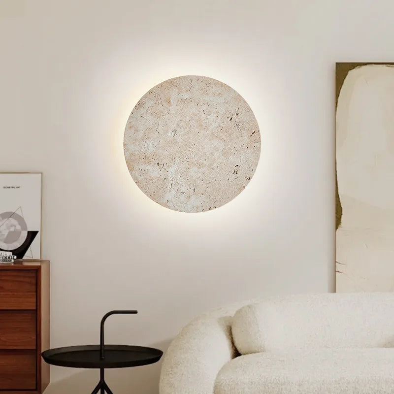 Lampada da parete rotonda in pietra naturale — luce calda da 3000K