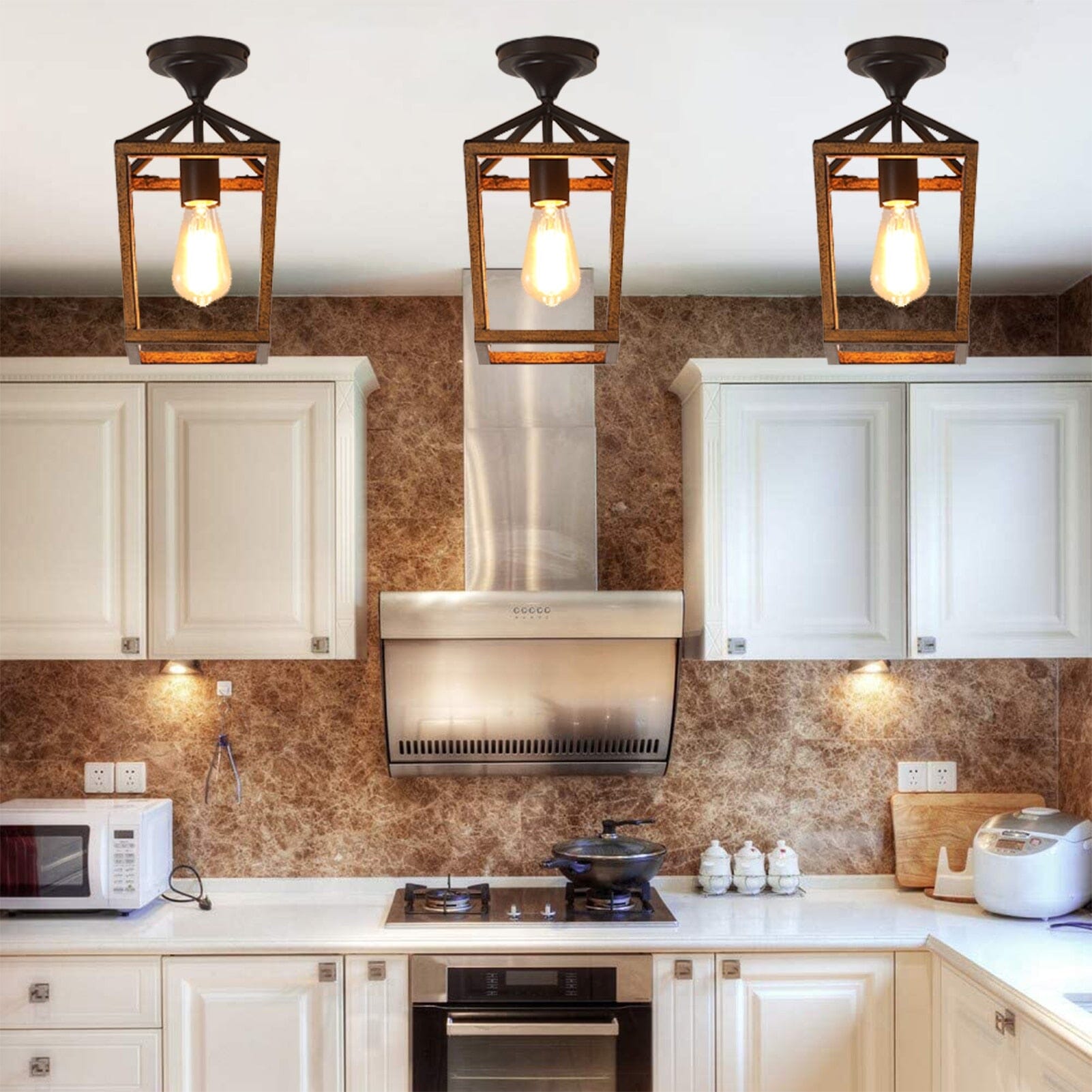 Ridgewood Rustic Ceiling Lights In Metal With Wood Grain Finish