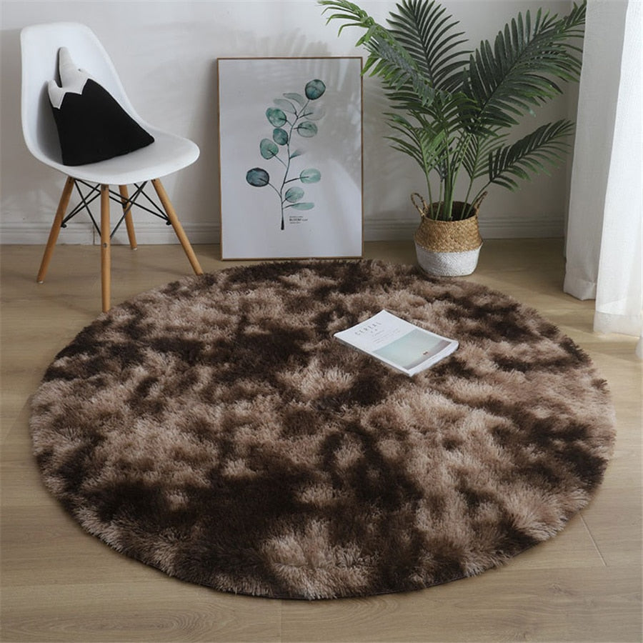 Soft Fluffy Sky Blue Round Shaggy Area Rug, Plush Texture