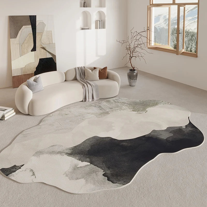 Tapis moderne beige abstrait, style crème - Design résistant et facile d’entretien