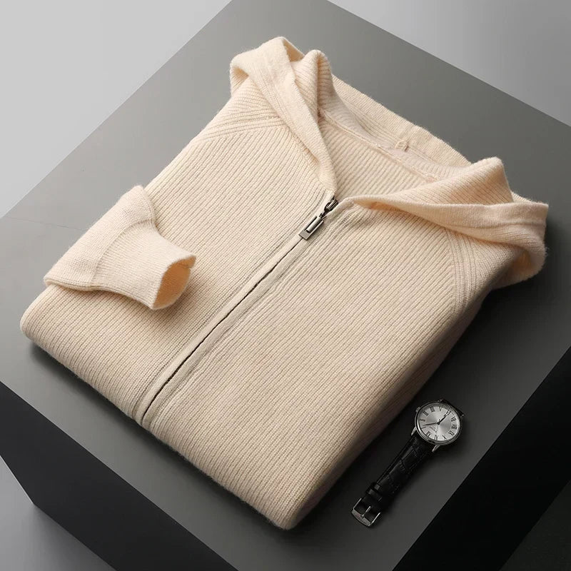 Sudadera con capucha de lana merino y cachemira Royal con cremallera completa - Capa suave y cálida