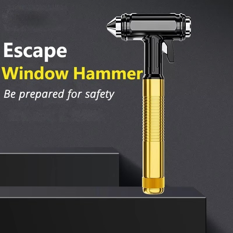 All-Metal Car Safety Window Hammer - Emergency Glass Breaker & Seat Belt Cutter