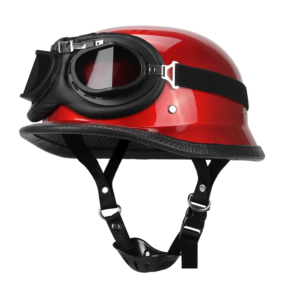 Vintage German Style Half Helmet — Lightweight ABS Shell, Quick Release Buckle, DOT ECE Certified