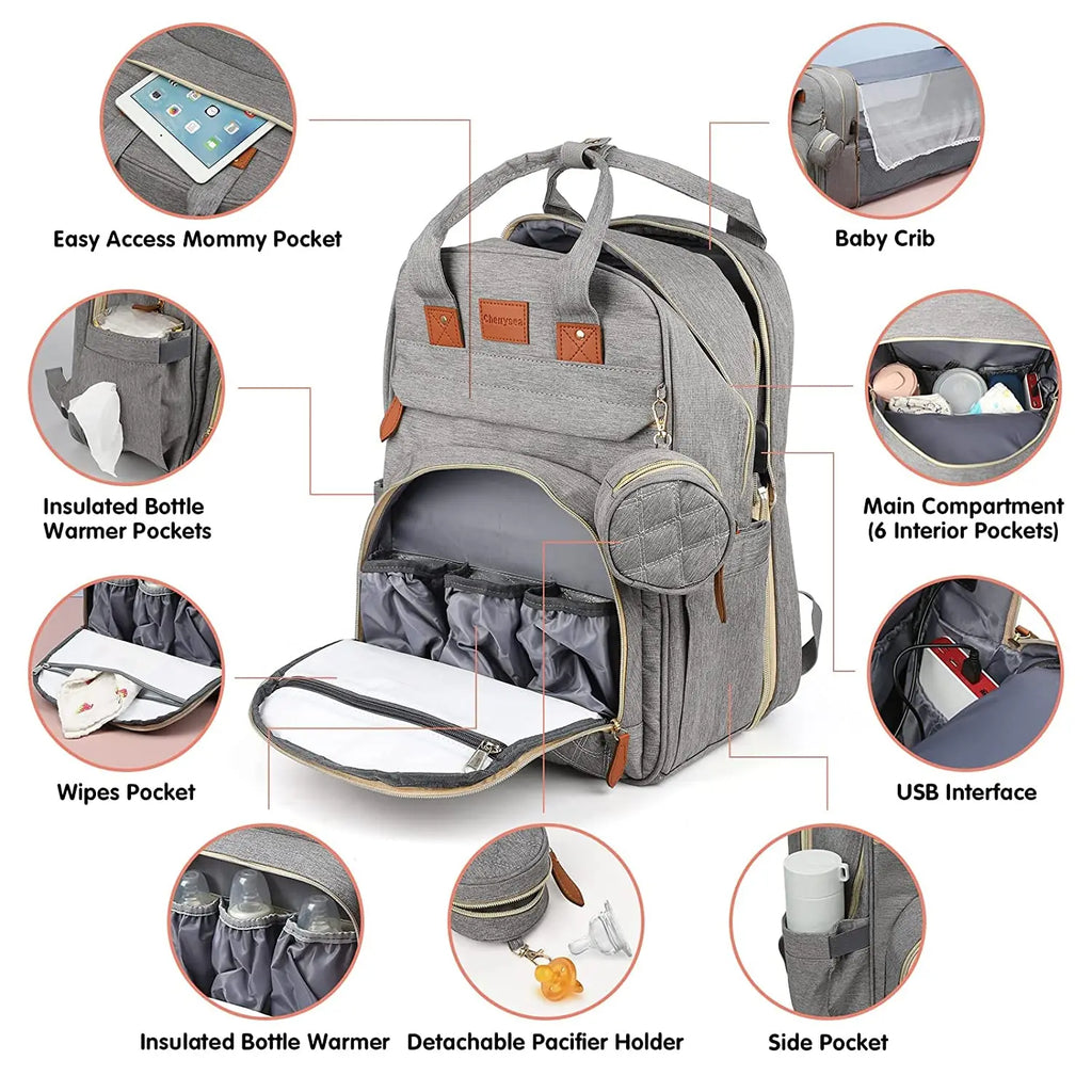 BabyNest Bag 3-in-1 Diaper Bag — Portable Baby Bed, USB Port