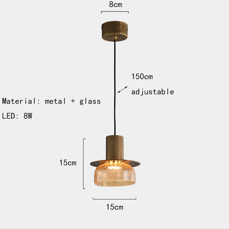Novalux Pendant Light In Amber Glass With Cracked Shade For Dining