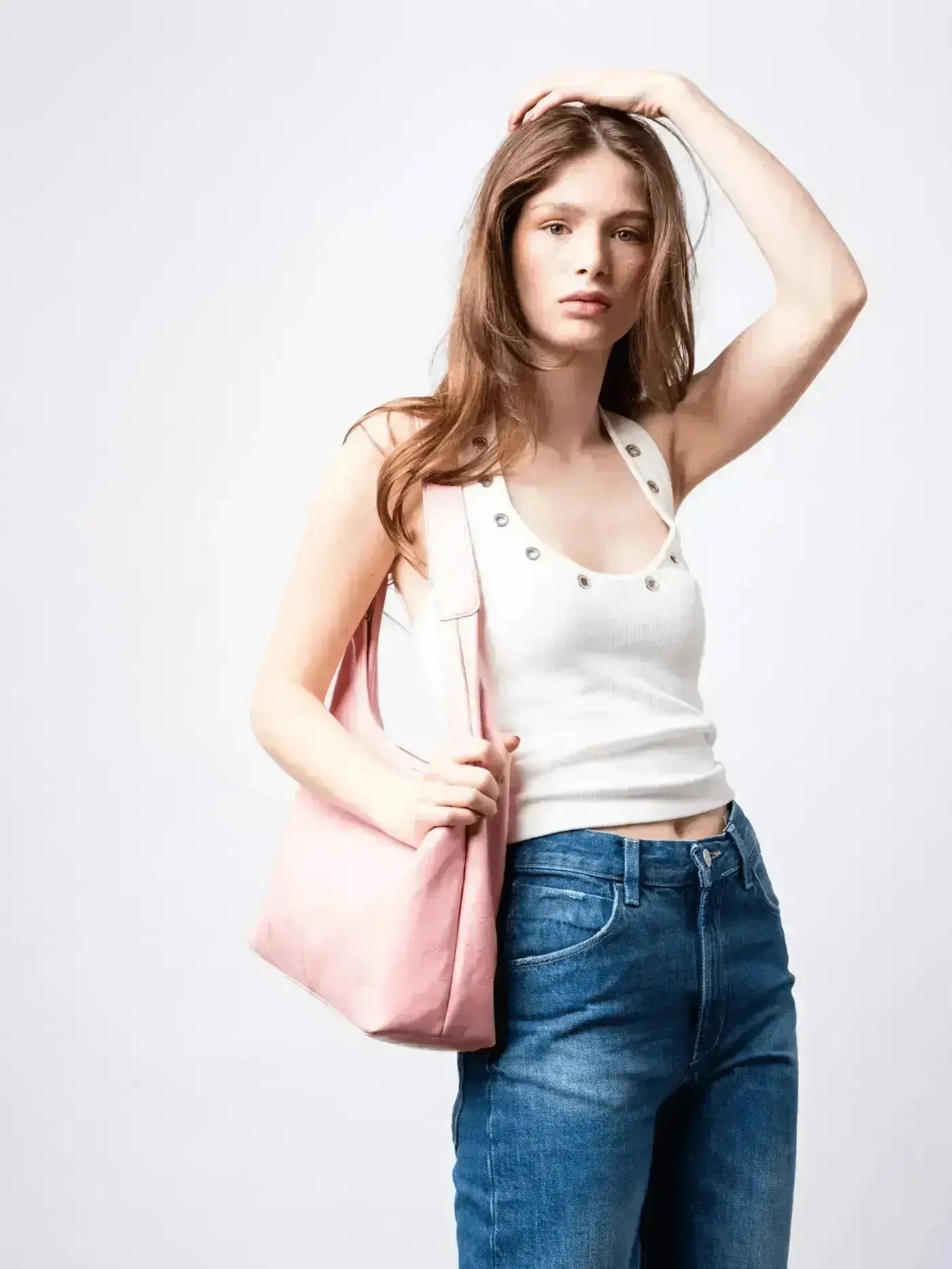 Saco de couro vintage envelhecido — inclui estojo de cosméticos