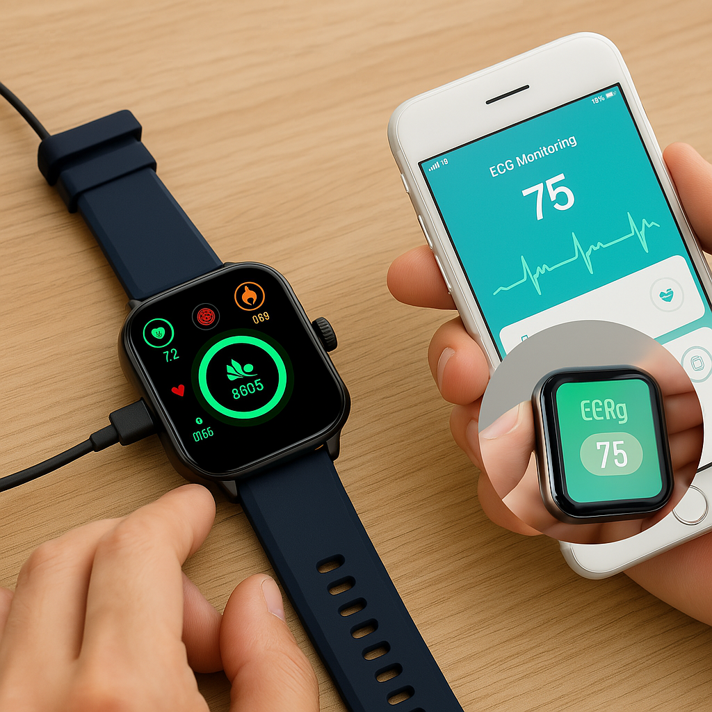 Smartwatch z EKG, monitorem ciśnienia krwi i tętna — iOS/Android