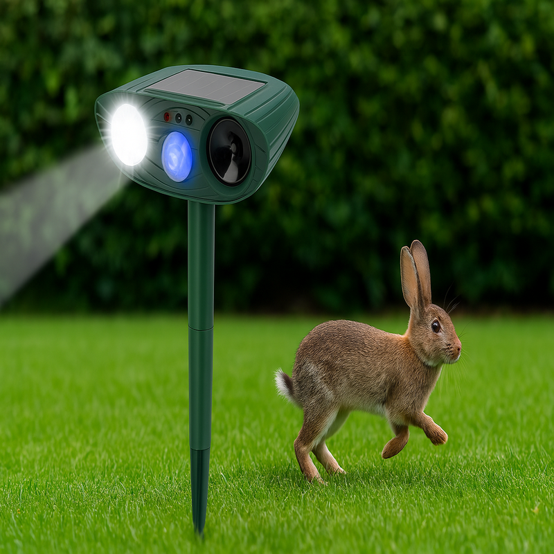 Repelente solar ultrassónico de coelhos, com luz intermitente integrada