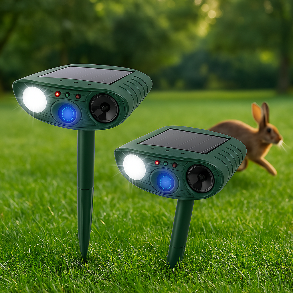 Repelente solar ultrassónico de coelhos, com luz intermitente integrada