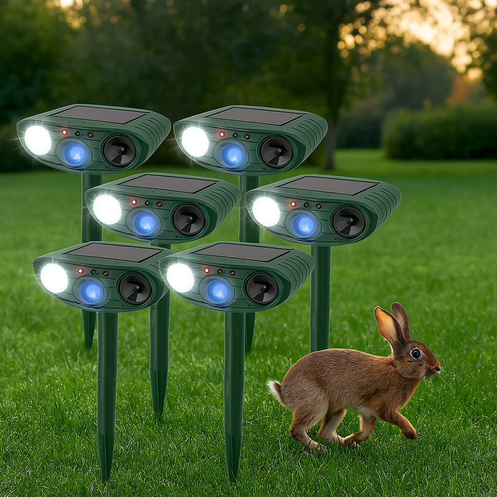 Repelente solar ultrassónico de coelhos, com luz intermitente integrada