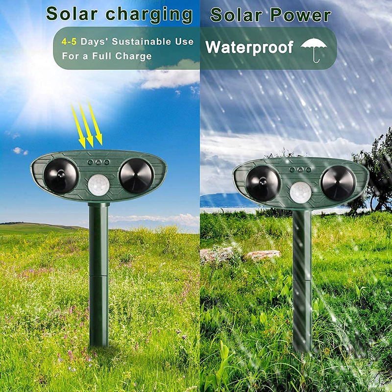 Repelente solar ultrassónico de coelhos, com luz intermitente integrada