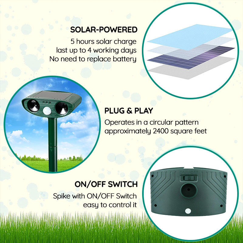 Repelente solar ultrassónico de coelhos, com luz intermitente integrada