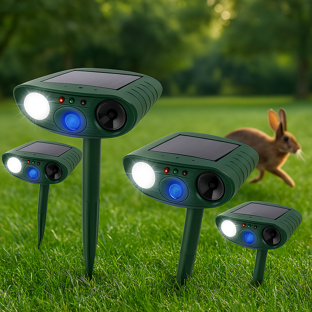 Repelente solar ultrassónico de coelhos, com luz intermitente integrada