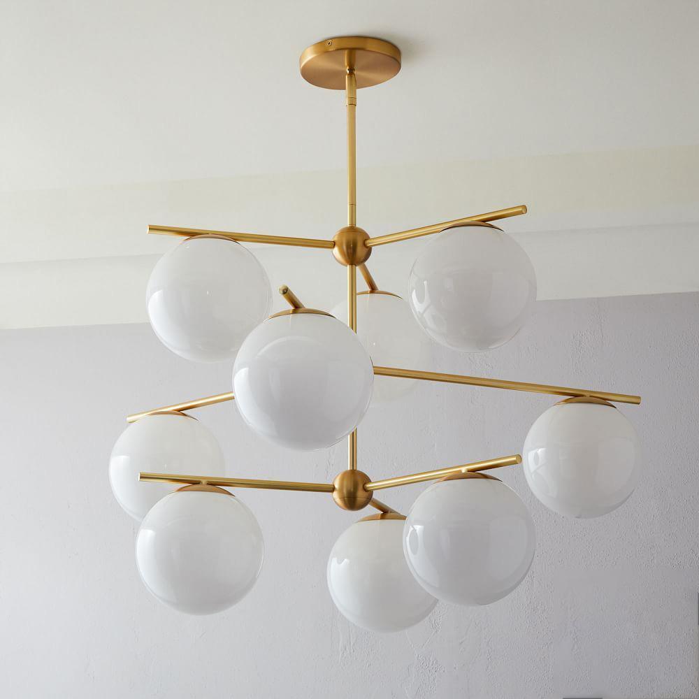 Elara Brass Chandelier With Glass Orbs For Dining Room Decor