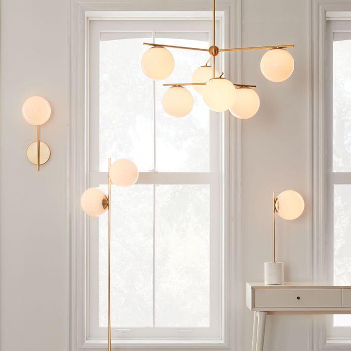Elara Brass Chandelier With Glass Orbs For Dining Room Decor