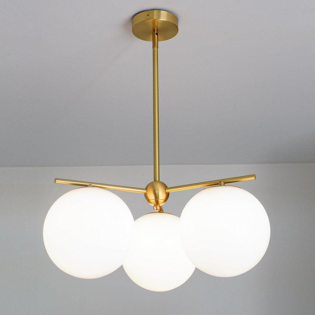 Elara Brass Chandelier With Glass Orbs For Dining Room Decor