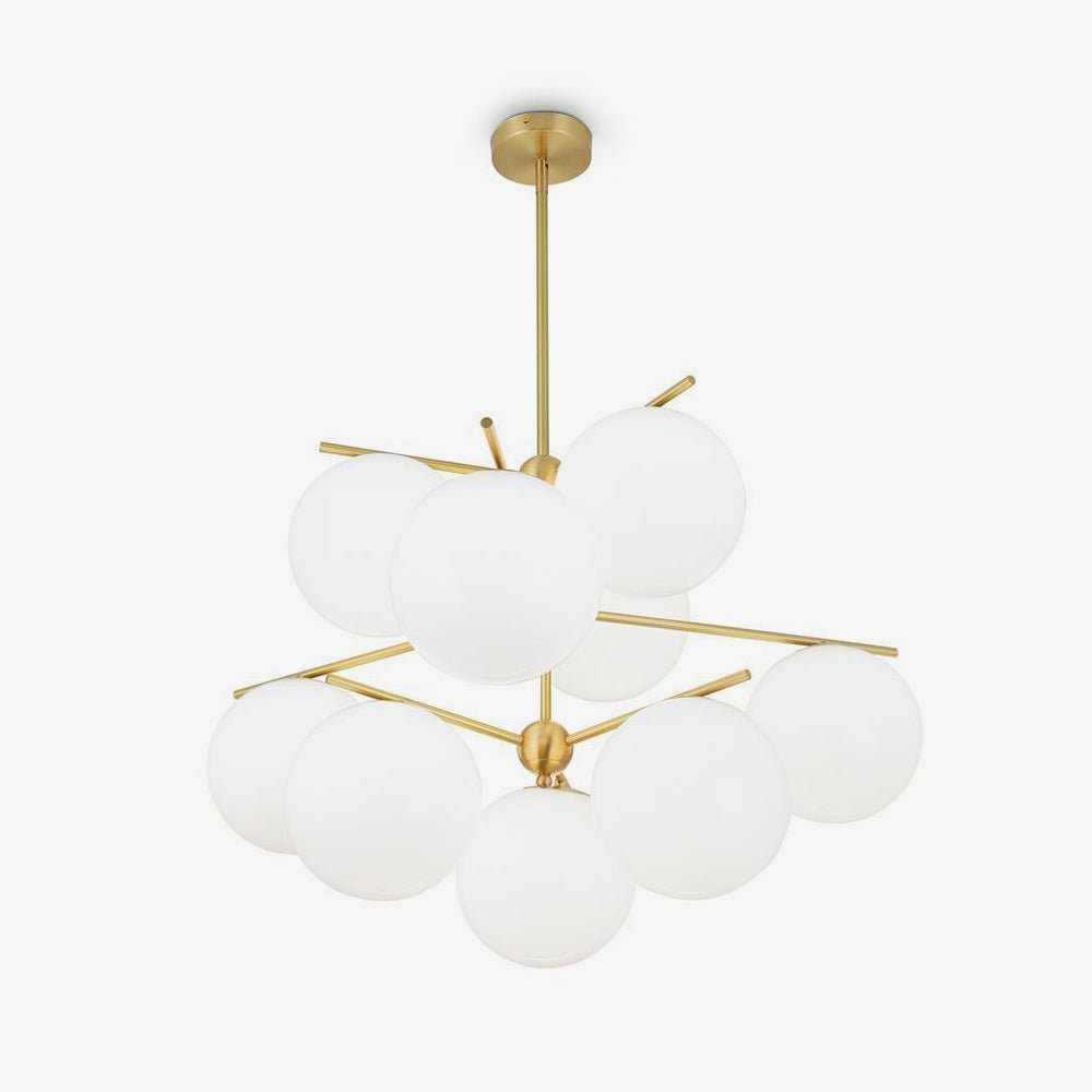 Elara Brass Chandelier With Glass Orbs For Dining Room Decor