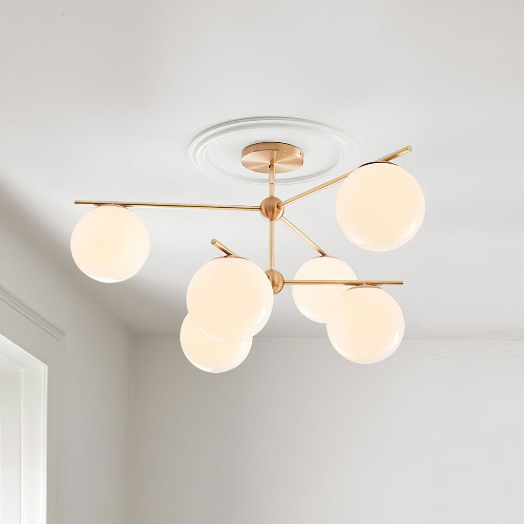 Elara Brass Chandelier With Glass Orbs For Dining Room Decor